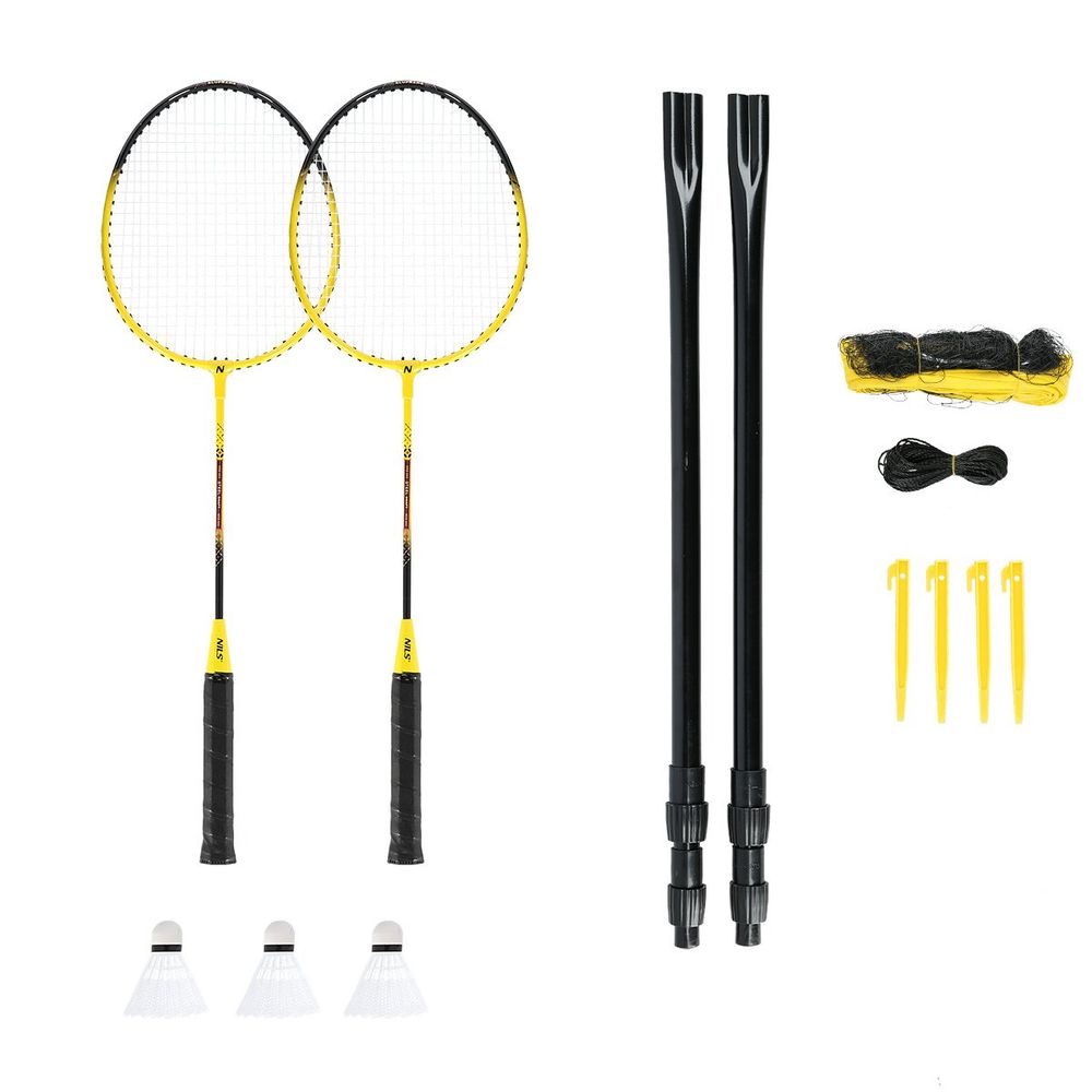 Nrz262 aluminijski / badminton set 2 rakete + 3 perjaste lopte + mreža 600x60cm + navlaka nils slika 7