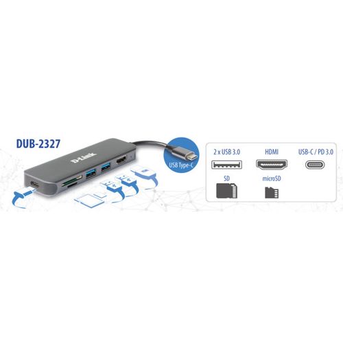 Docking D-Link DUB-2327 6in1 USB-C - HDMI/USB3.0x2/CR/PD slika 2