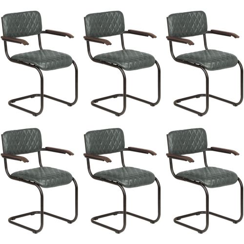 Blagovaonske stolice s naslonima za ruke 6 kom prava koža sive slika 19