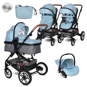 LORELLI LORA Sky Blue Kolica 3u1: Košara + Autosjedalica + Zimska Navlaka (0mj+) - (do 15kg/96cm)