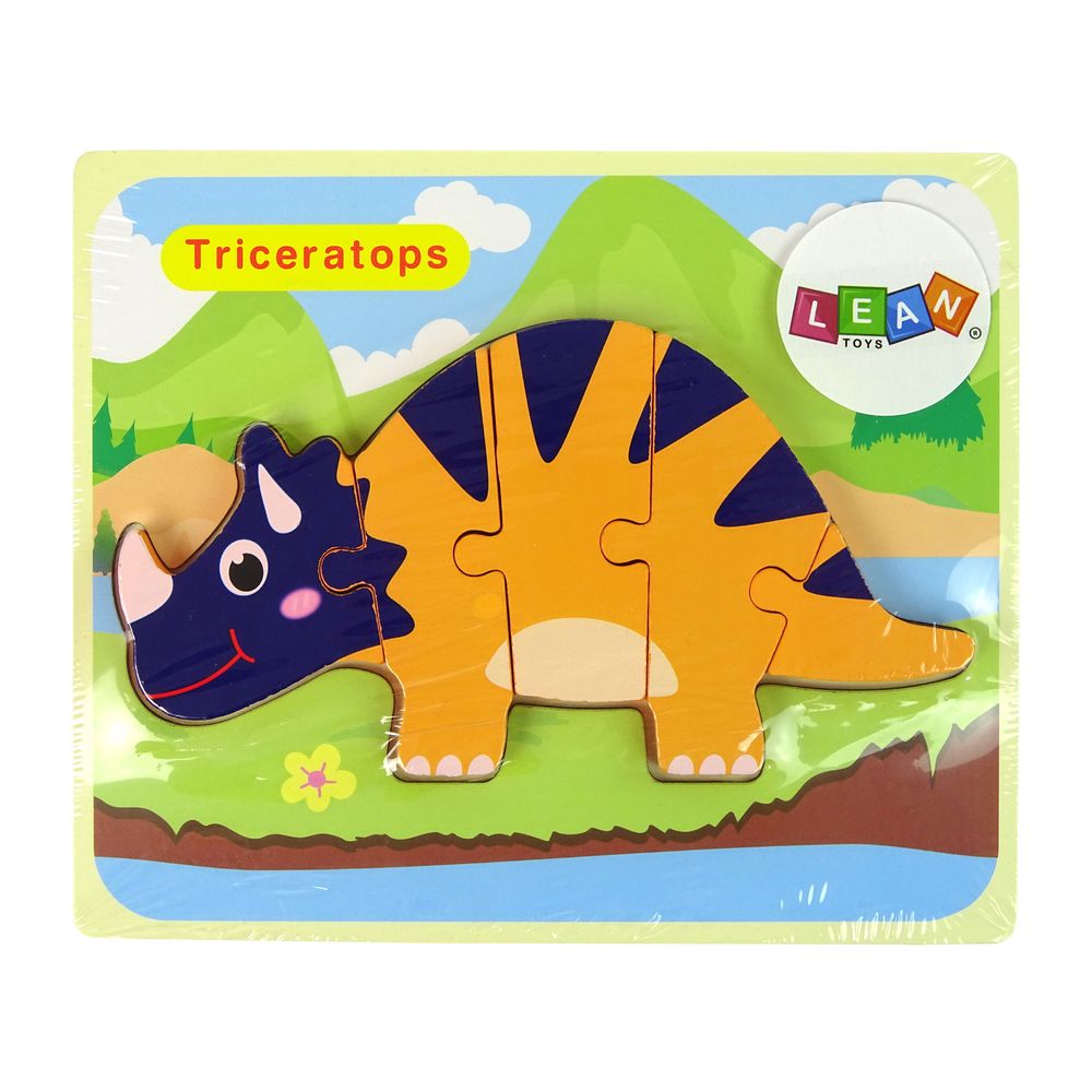 Drvena slagalica dinosauri triceratops ankylosaurus narančasta slika 1