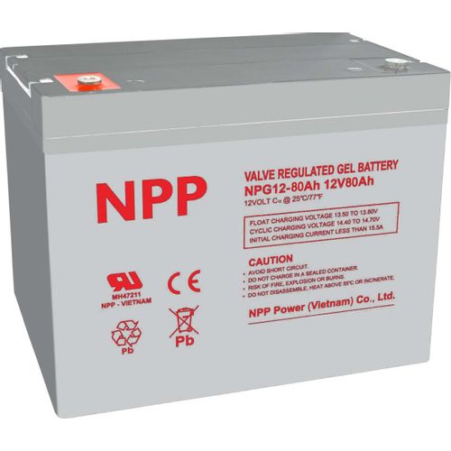 NPP NPG12V-80Ah, GEL BATTERY, C20=80AH, T16, 330x171x214x220, 22,6KG, Light grey slika 1