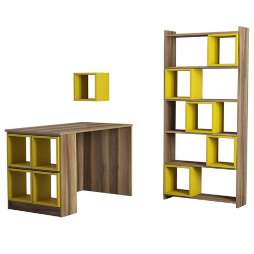 Woody Fashion Studijski stol i policu za knjige, Box - Walnut, Yellow slika 2