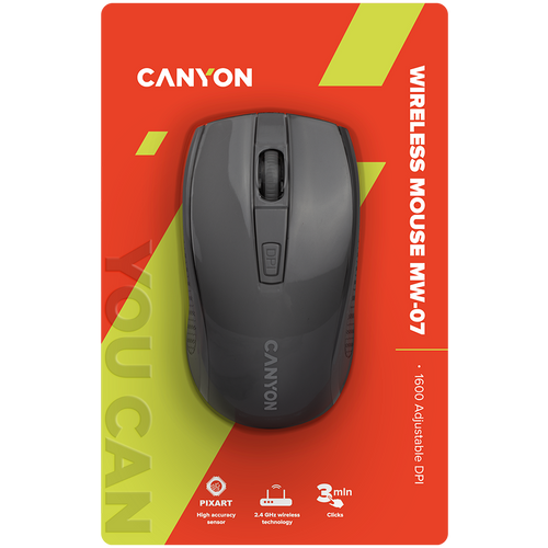 CANYON MW-7 Bežični Miš, 2.4GHz, 6 Tipki, DPI 800/1200/1600, Crni slika 6