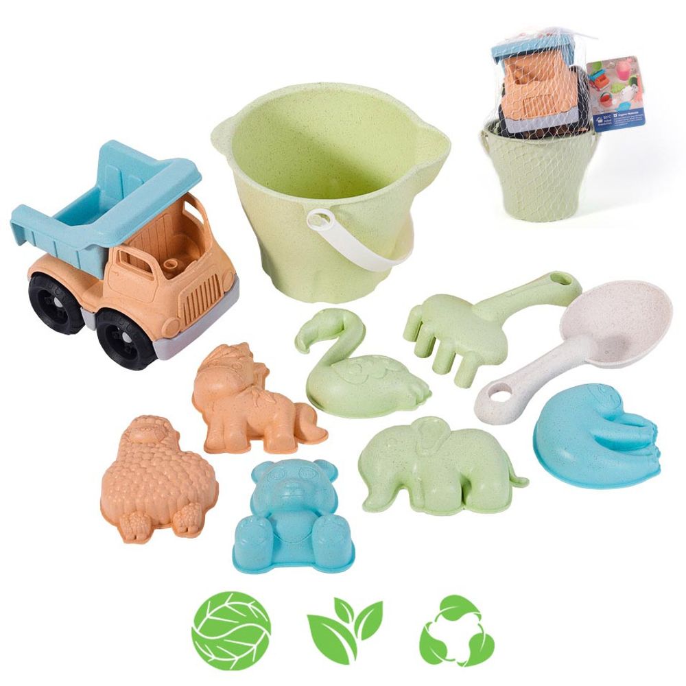 Woopie green set kanti za pijesak s automobilom 11 kom. biorazgradiv organski materijal slika 1