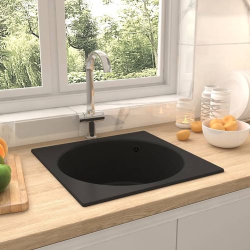 Kuhinjski sudoper s otvorom protiv prelijevanja crni granitni slika 14