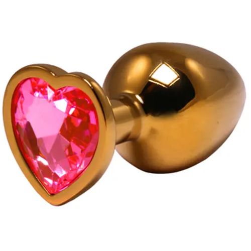 Srednji zlatni analni dildo srce sa rozim dijamantom slika 1