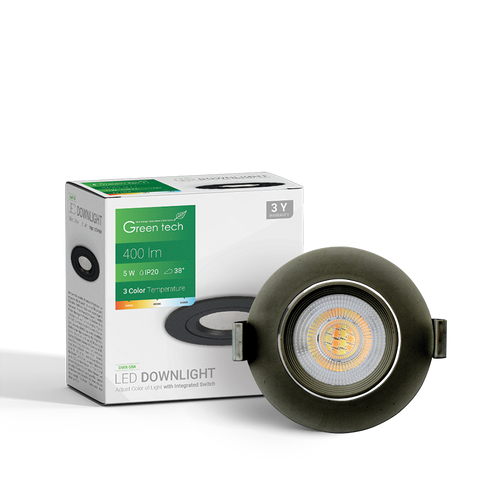 LED downlight Green Tech 400 lm, 5W, 3CCT, 3000K-4000-6500K, crni slika 3