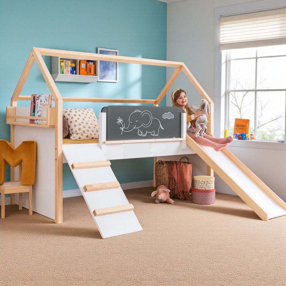 Kinder Home Drveni dječiji krevet kućica Montessori, 90x200cm slika 4