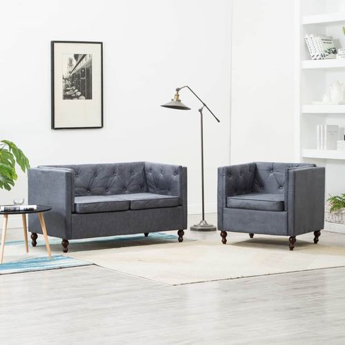 2-dijelni set sofa Chesterfield s presvlakom od tkanine sivi slika 18