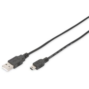 Digitus USB kabel USB 2.0 USB-A utikač, USB-Mini-B utikač 1.80 m crna okrugli, dvostruko zaštićen DB-300130-018-S