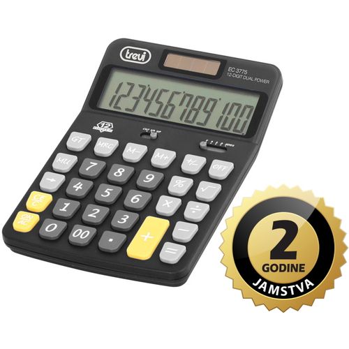 TREVI kalkulator velike znamenke, solarni + baterije, sivi EC3775 slika 1