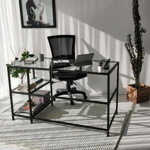 Master M101 Crni Radni Stol / 130x60cm sa Staklenom Pločom