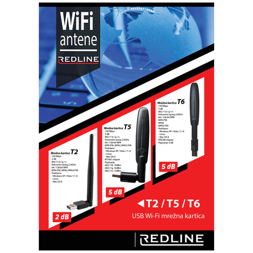 REDLINE Wi-Fi mrežna kartica, USB, 2.4 GHz, 2 dB, 150 Mbps, RT7601 - T2 WiFi antena slika 6