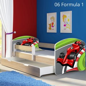 Dječji krevet ACMA s motivom, bočna sonoma + ladica 140x70 cm - 06 Formula 1