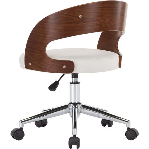 Okretna uredska stolica od savijenog drva i umjetne kože bijela slika 16