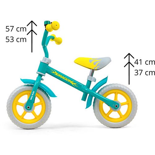 Milly Mally dječji bicikl bez pedala Dragon tirkizno-žuti slika 2