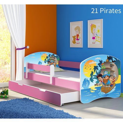 Dječji krevet ACMA s motivom, bočna roza + ladica 140x70 cm 21-pirates slika 1