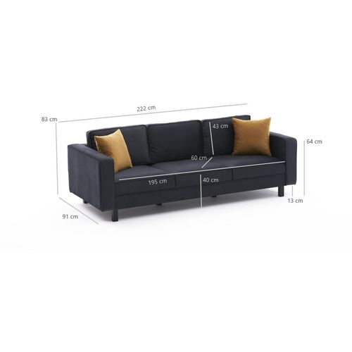 Kale Velvet - Anthracite Anthracite 3-Seat Sofa slika 7