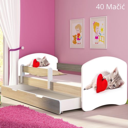 Dječji krevet ACMA s motivom, bočna sonoma + ladica 180x80 cm 40-macka slika 1