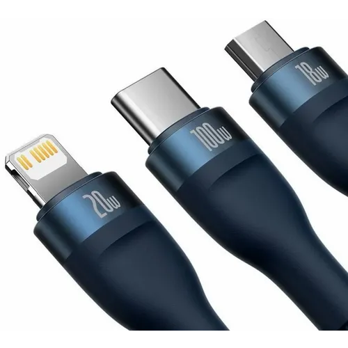 BASEUS USB kabel 3u1 Flash Series II USB A to Micro + Lightning 8-pin + Type C 100W 1.2m plavi slika 2