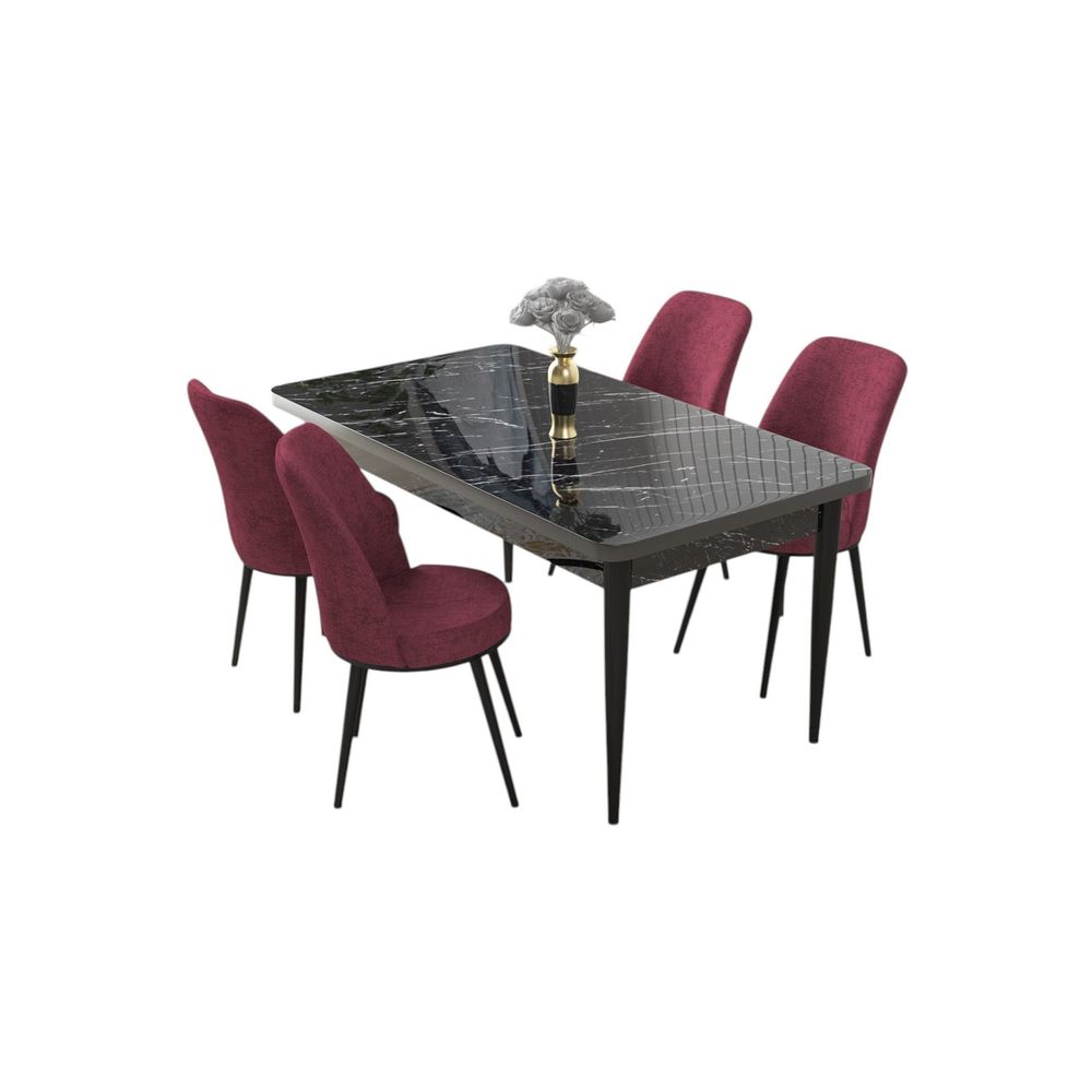 Burgundy Crni Mramorni Trpezarijski Sto i Stolice Set (5 Komada) slika 2