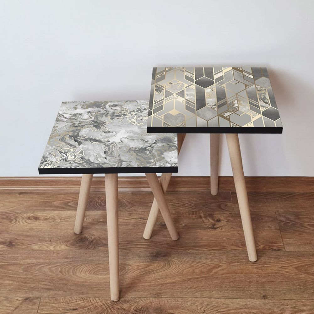Nesting stolovi 2Shp508 - (2 komada) - boje: siva, zlatna, bež slika 1