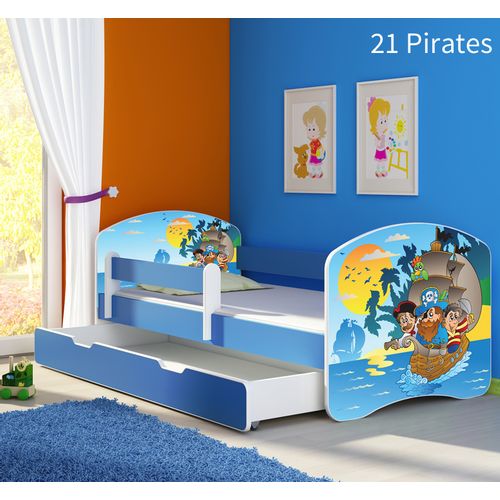 Dječji krevet ACMA s motivom, bočna plava + ladica 160x80 cm 21-pirates slika 1