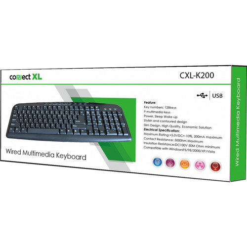 Connect XL Tastatura sa multimedijalnim tipkama, USB, crna boja - CXL-K200 slika 2