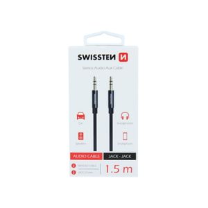 SWISSTEN kabel audio AUX, stereo, platneni, 3.5mm-3.5mm, 1.5m, crni