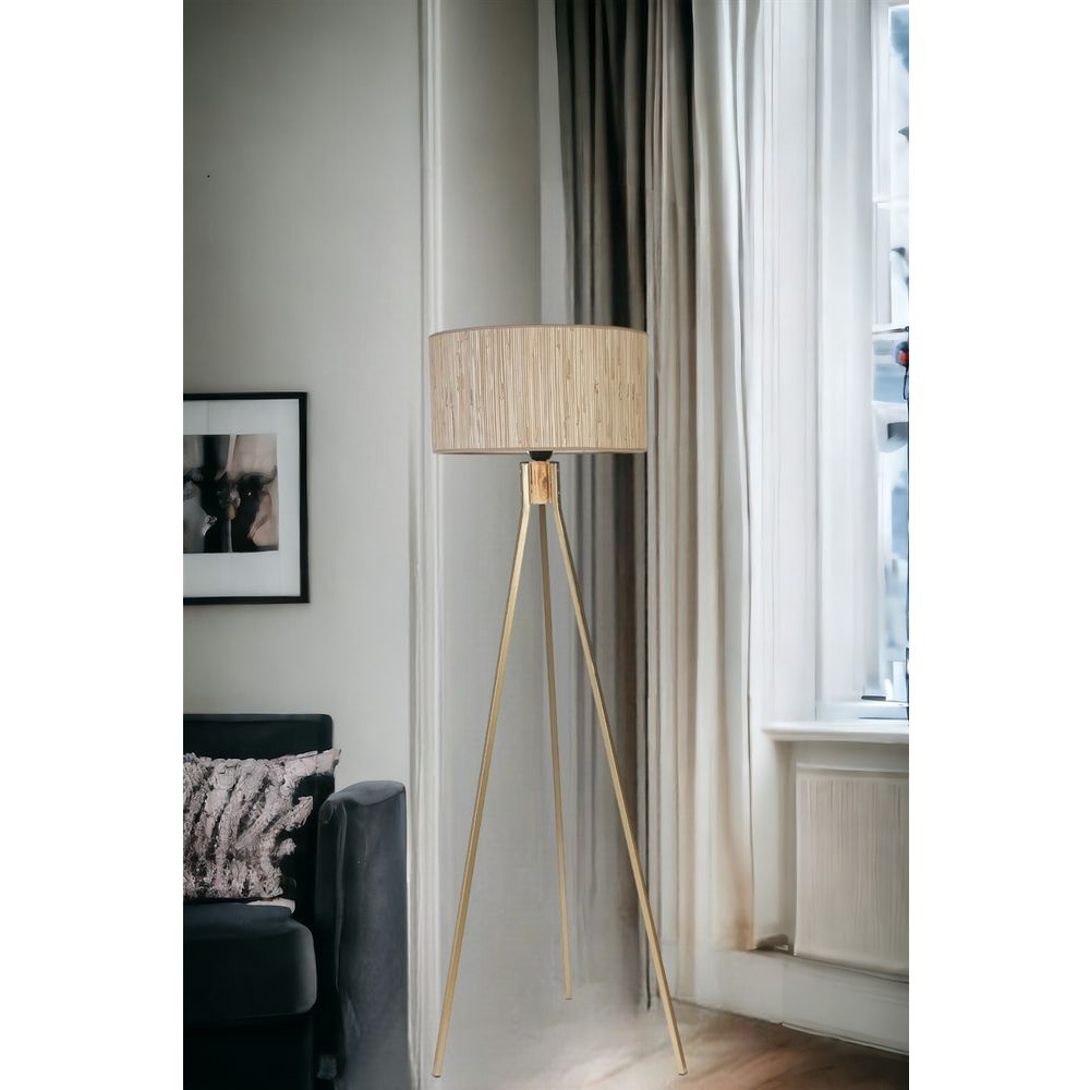 Podna lampa Fisco Tripod – bambus abajur, hrastovina / zlatna nijansa  - izložbeni artikl (oštećenja ambalaža) slika 2