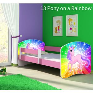 Dječji krevet ACMA s motivom, bočna roza 180x80 cm - 18 Pony on a rainbow