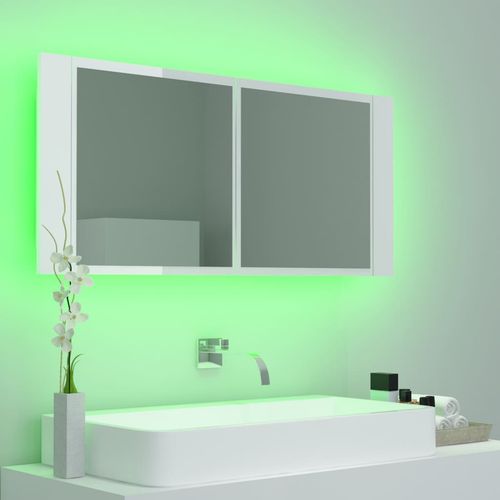 LED kupaonski ormarić s ogledalom sjajni bijeli 100x12x45 cm slika 7