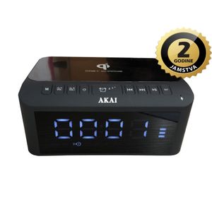 AKAI budilica, FM radio, BT, USB + bežični punjač, crna ACRB-1000