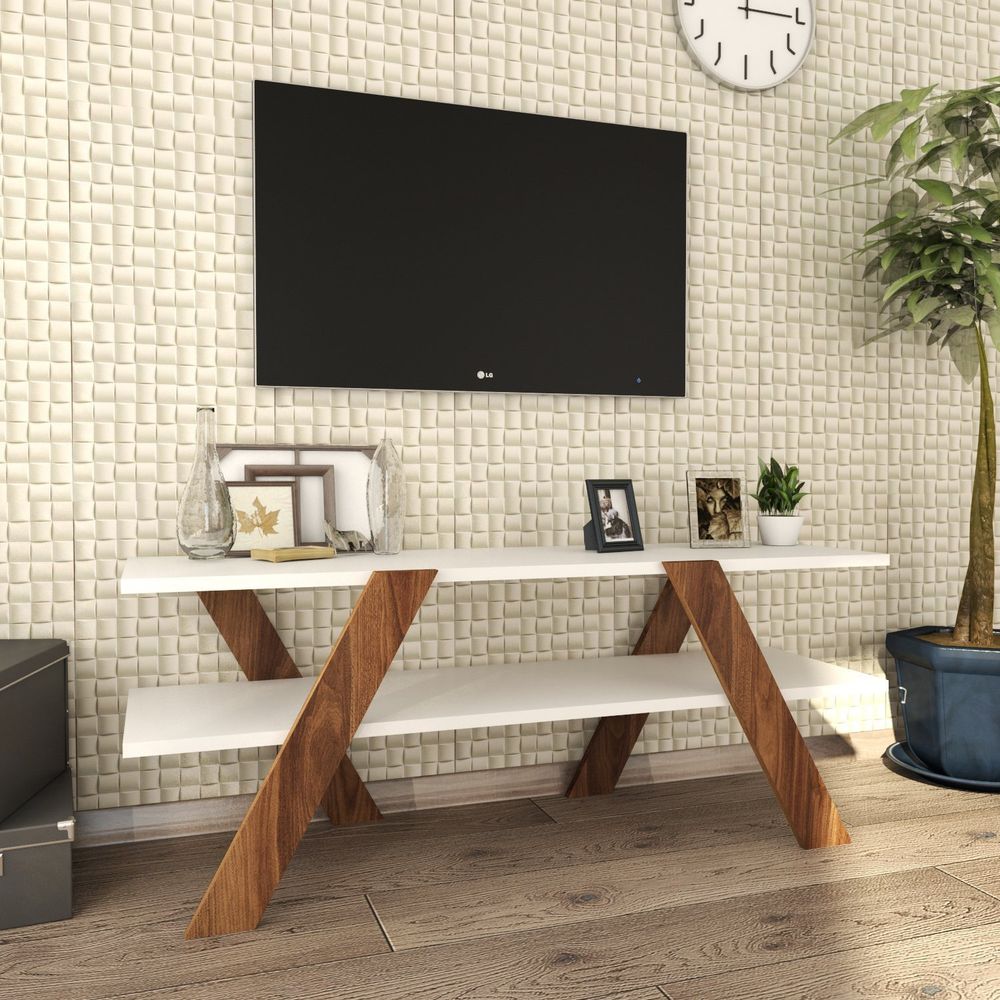 TV Stalak Basic - 146 Bijeli s Orah Detaljima slika 2