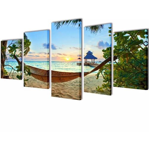 Zidne Slike na Platnu s Printom Plaže i Viseće Mreže 100 x 50 cm slika 5
