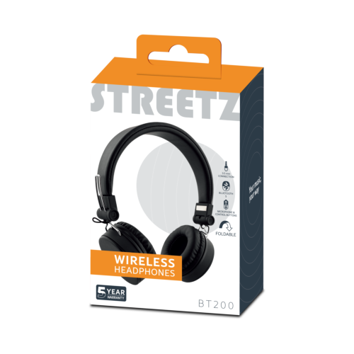 STREETZ Slušalice BT200 Naglavne Sklopive Bluetooth, 3.5 mm utor, CRNE slika 2