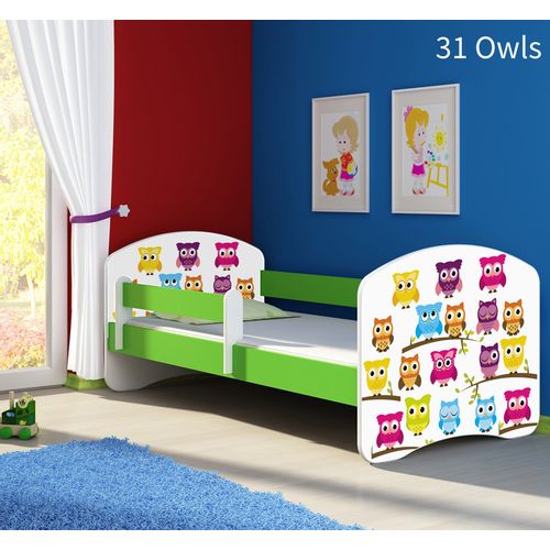 Dječji krevet ACMA s motivom, bočna zelena 180x80 cm - 31 Owls slika 1