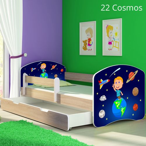 Dječji krevet ACMA s motivom, bočna sonoma + ladica 140x70 cm 22-cosmos slika 1