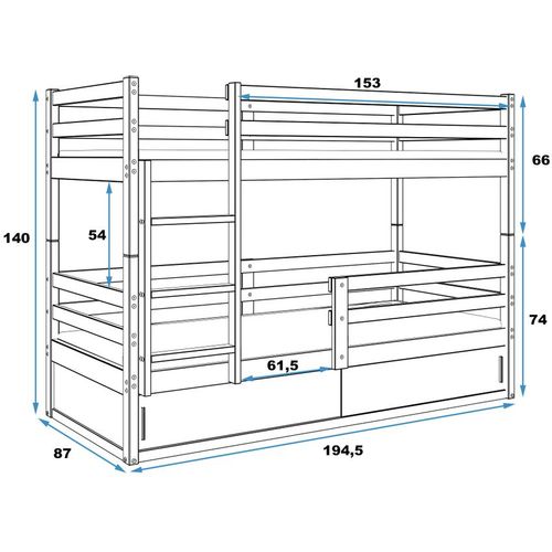 Krevet na sprat Bingo sa ladicom - 190x80 cm - Bukva slika 6
