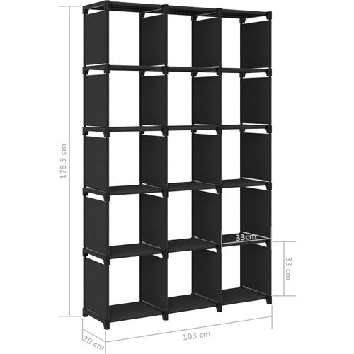 Police za izlaganje s 15 kocki od tkanine 103x30x175,5 cm crne slika 7