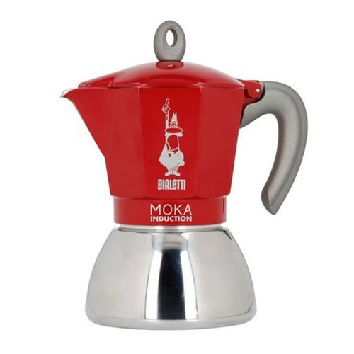 Talijanska Moka za Kavu Bialetti Moka Induction Crna Crvena Metal Nehrđajući Čelik Aluminij 300 ml 6 Šalice slika 1