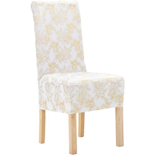Navlake za stolice 4 kom rastezljive bijele sa zlatnim uzorkom slika 13