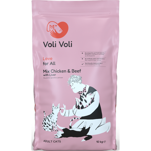 Voli Voli - Love for All, mix piletina i govedina s jetricom, hrana za mačke, 10 kg slika 1