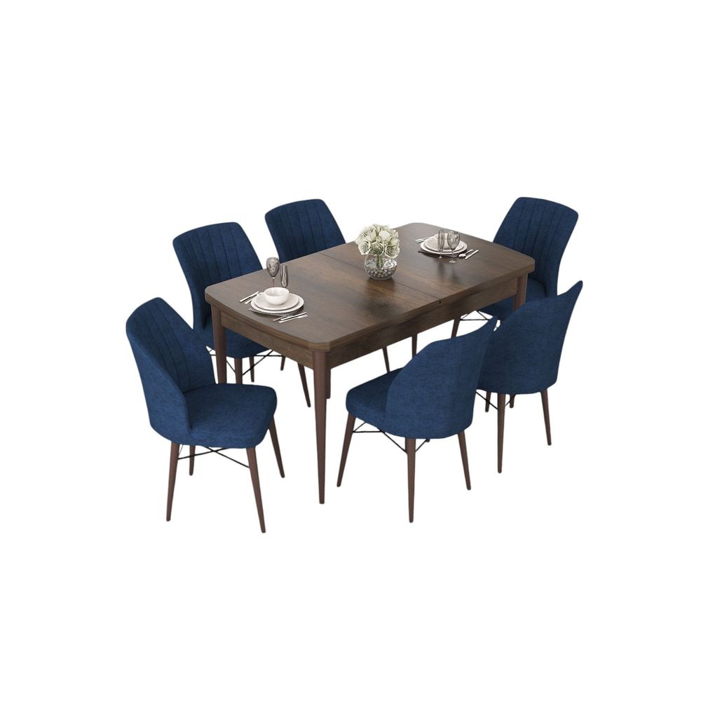 Proširivi trpezarijski sto i stolice set (7 komada) Nef boje: Barokna, Mornarica slika 2