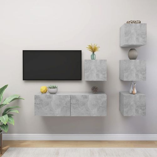 5-dijelni set TV ormarića siva boja betona od iverice slika 15