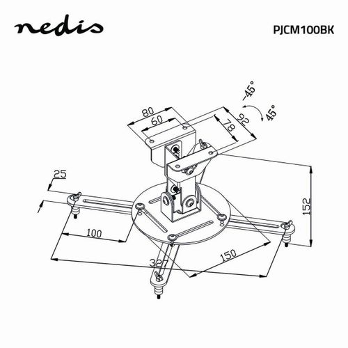 PJCM100BK univerzalni plafonski nosac za projektor, rotirajuci + tilt 90° slika 10