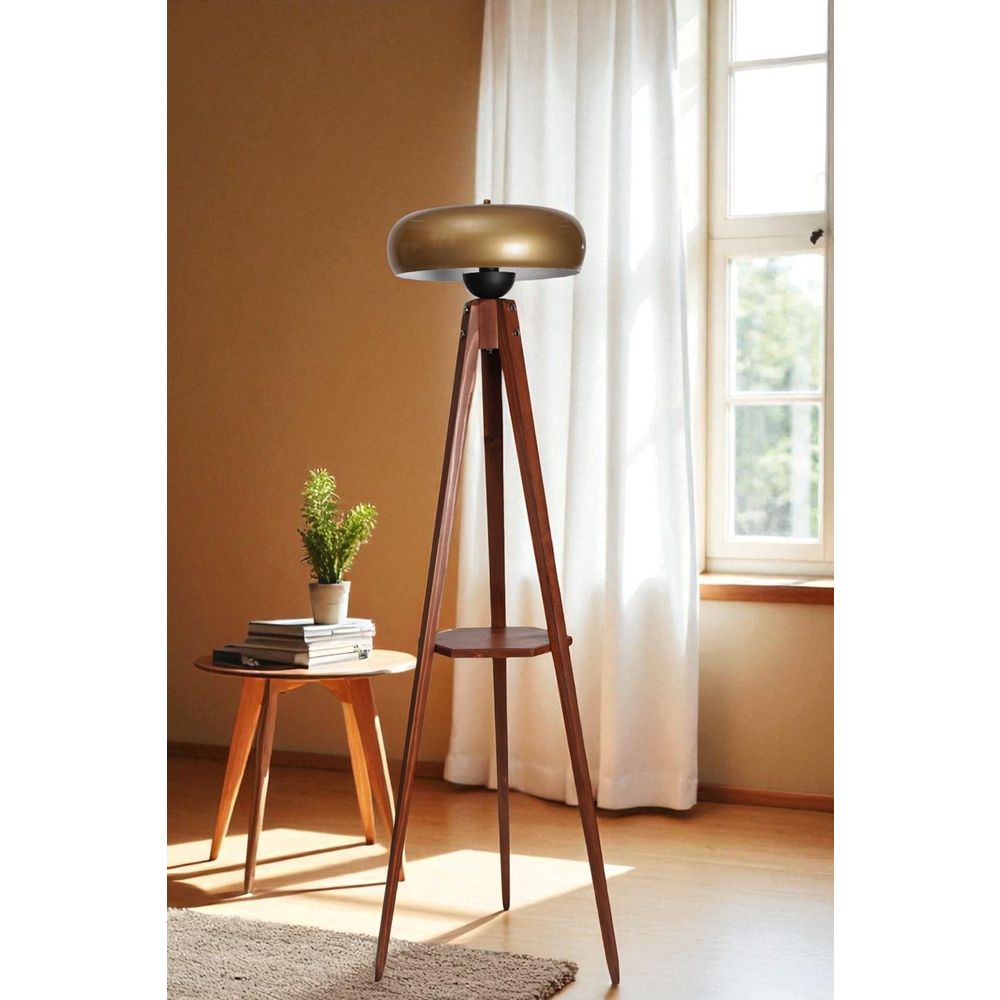 Opviq Podna lampa 275, zlatna, orah slika 1
