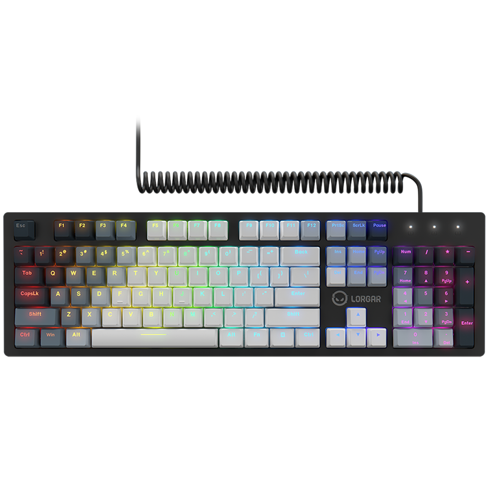 LORGAR Azar 514, Mehanička igračka tastatura, RGB pozadinsko osvjetljenje, 1680000 varijacija boja, 18 režima, broj tastera: 104, 50M klikova, linearni Dream prekidači, kabl do 3.4m, ABS plastika + metal, magnetski poklopac, 450*136*39mm, 1.17kg, bijela, EN raspored slika 1