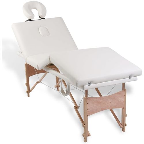 Sklopivi stol za masažu s drvenim okvirom četvorodijelni krem bijeli slika 18